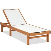 Topbuy Outdoor Chaise Lounge Chair, Eucalyptus Wood Recliner w/ 5-Level Backrest, Breathable \u0026 Quick Drying Seat Fabric
